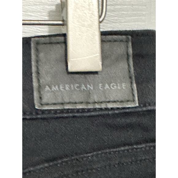 American Eagle Hi-Rise Skinny Kick Slit Black Jeans 12 Next Level Stretch 32x30 - Picture 6 of 13